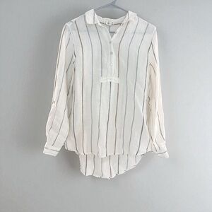 100% Linen Striped White Blouse S